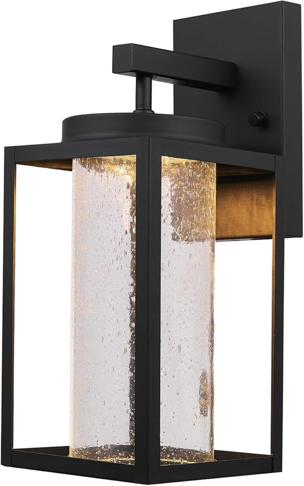 Globe Electric 44359 Capulet LED Integrated Outdoor Indoor Wall Sconce, Black, Clear Bubble Glass Center Column | Lumora