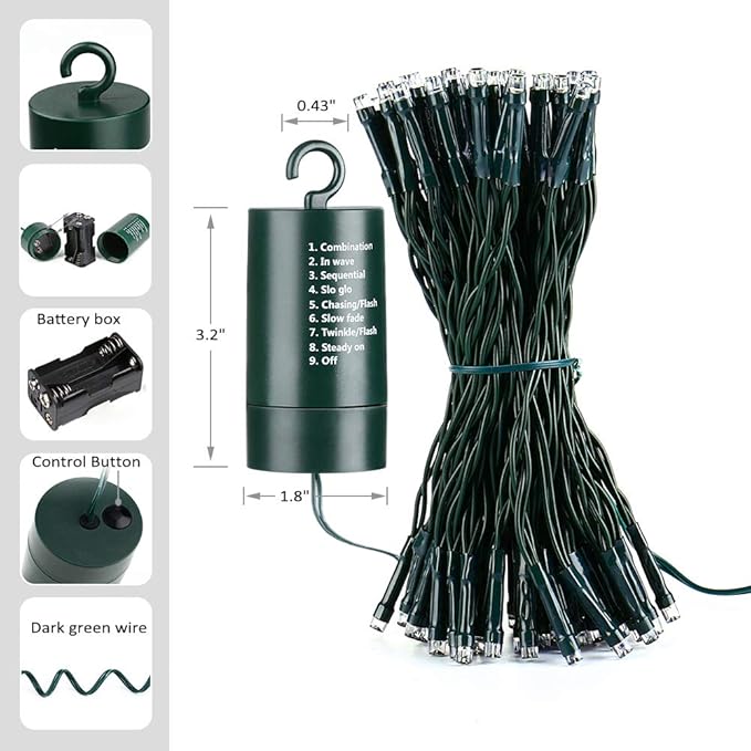 Joomer Battery Christmas Lights, 33ft 100LED Fairy Lights Battery Operated Timer 8 Modes Waterproof for Outdoor Home Garden Party Holiday Christmas Trees Decoration (Warm White)