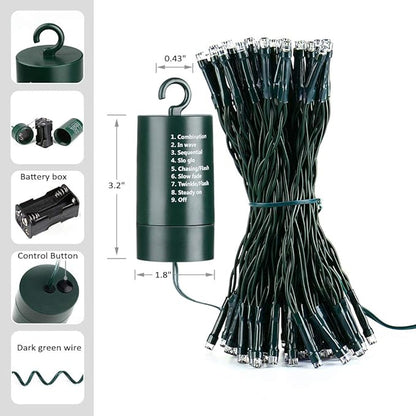 Joomer Battery Christmas Lights, 33ft 100LED Fairy Lights Battery Operated Timer 8 Modes Waterproof for Outdoor Home Garden Party Holiday Christmas Trees Decoration (White)