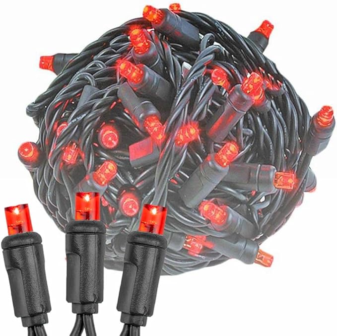 Novelty Lights 25ft Christmas String Lights, 50 Red LED Bulbs on Black Wire, 6" Spacing, Connectable Indoor Outdoor Commercial Grade Lighting for Holidays Patio Weddings