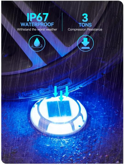 Solar Driveway Lights Dock Lights Waterproof 4 Pack, 2 Colors in 1, LED Solar Deck Lights for Outside, Solar Powered Ground Lights for Warning Driveway Stair Step Pathway(Blue & White)