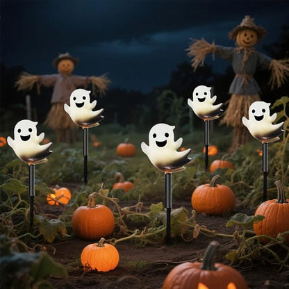 Solar Halloween Ghost Pathway Lights Lighted Outdoor Stake Decorations Waterproof LED Yard and Garden Lights for Halloween Pathway LawnPatio and Holiday Decor