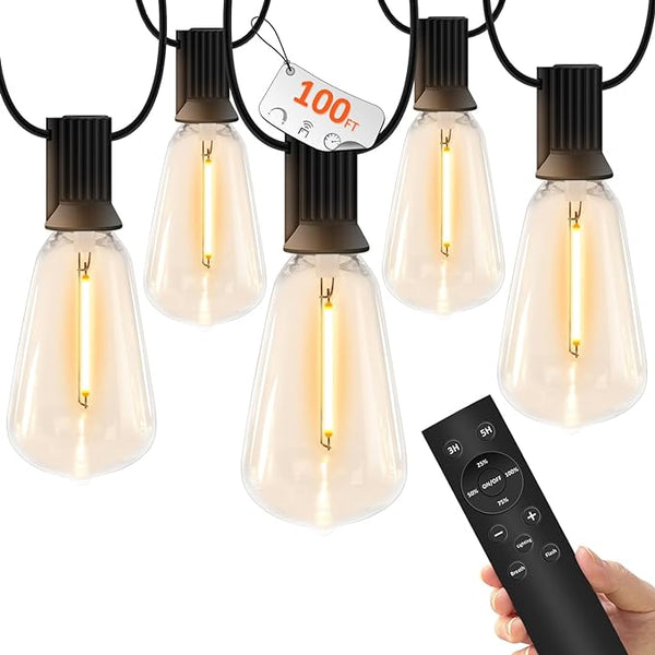 100 FT Outdoor String Lights for Outside, IP65 Waterproof ST38 LED Shatterproof Bulbs, Dimmable & Timable, 3 Light | Lumora