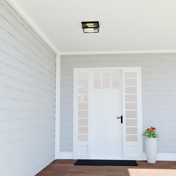 VAXCEL Kinzie Black Outdoor Square Flush Mount Ceiling Light with Clear Glass | Lumora