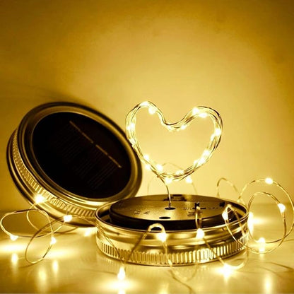 SmilingTown Solar Mason Jar String Light Lids 12 Pack 30 LED Fairy Firefly Inserts Lighting with 12 Hangers Waterproof for Outdoor Tree Patio Lawn Garden Decor, No Jars