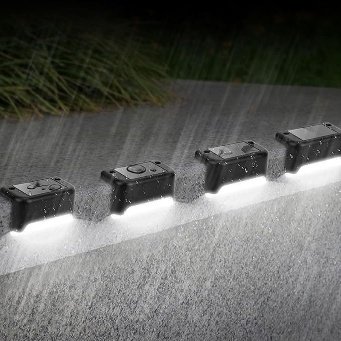 6pcs Waterproof LED Solar Fence Lights Outdoor Stair Lighting for Garden Yard Corridor Deck, Solar-Powered Landscape Step Lamps with White Light for Patio and Walkway