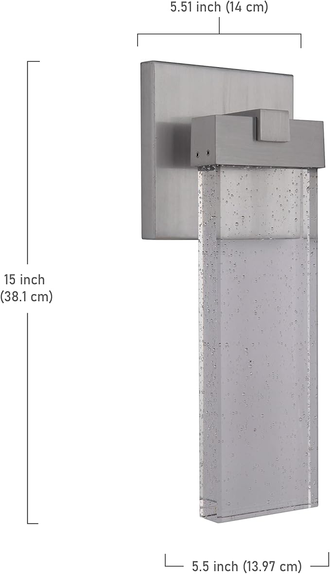 Craftmade Z1604-SA-LED Aria Crystal Outdoor LED Wall Sconce, Satin Aluminum 1-Light (6"W x 15"H) 12 Watts