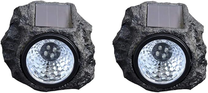Solar Powered Rock Lights Outdoor Solar Garden Rock Light Outdoor 4LED Solar Powered Rock Stone Spotlight for Gardens Pathway Patio Yard Driveway Tree Pool Porch Deck Landscape,2 Pack