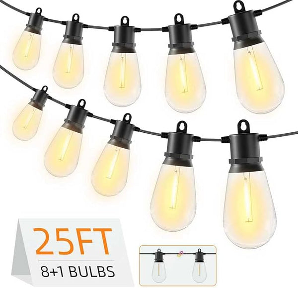 25FT Outdoor String Lights IP65 Waterproof Patio Lights with 8 + 1 Shatterproof LED Bulbs Commercial Grade LED | Lumora
