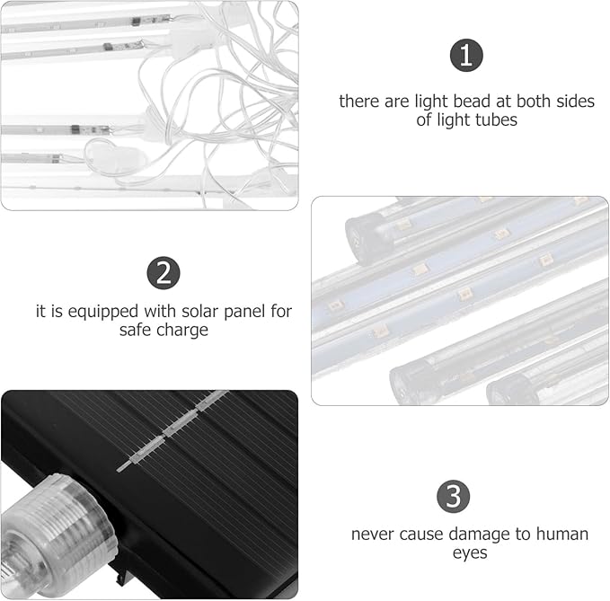 Gadpiparty 1Set Solar Powered Falling Lights LED Tube String Lights for Garden Patio and Holiday Decor Tubes with Remote Control and Solar Panel