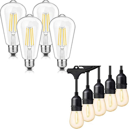 Svater Outdoor String Lights 75FT Patio Lights + Vintage LED Edison Bulbs 60W Equivalent, 6W ST58 5000K 4Pack