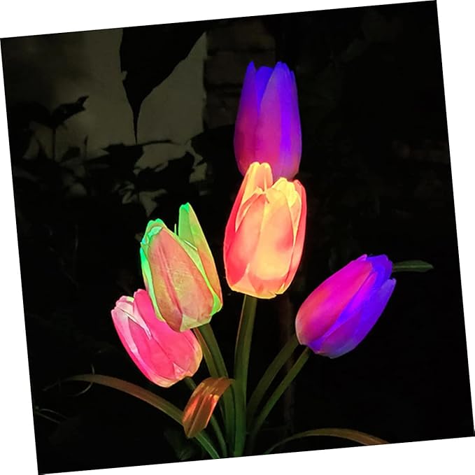 DOITOOL Lawn Solar Lamp Light Lamp Decoration Powered Decorative Tulip for Outdoor Solar Ornament Yard Creative Garden