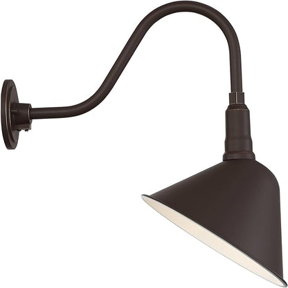 Franklin Iron Works Neihart Rustic Farmhouse Industrial Outdoor Barn Light Fixture Bronze 18 1/4" Curving Gooseneck RLM for Exterior House Porch Patio Outside Deck Garage Yard Front Door Home