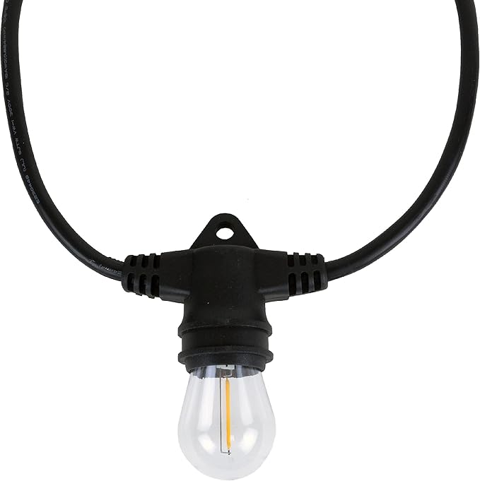 Aurio 48ft Waterproof Outdoor String Lights with Inline Vintage LED Edison Bulbs - Commercial Grade Patio Lights for Cafe Ambiance - 36 in Light Spacing