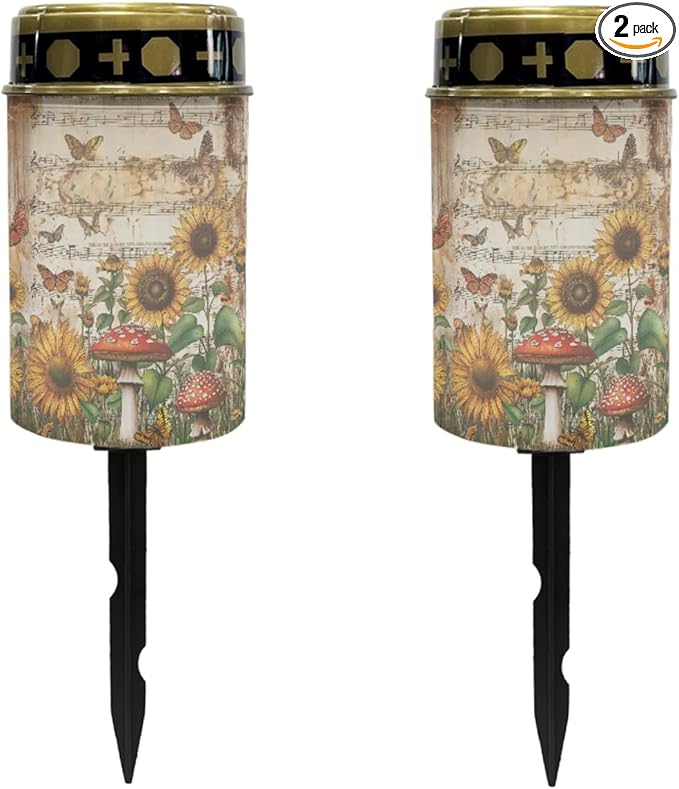 Vintage Sunflower Outdoor Garden Lights LED Solar Lantern Waterproof Solar Powered Fairy Lights for Outside,Flameless Warm White Pathway Lights,Wall Light Auto On & Off