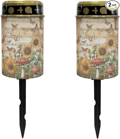 Vintage Sunflower Outdoor Garden Lights LED Solar Lantern Waterproof Solar Powered Fairy Lights for Outside,Flameless Warm White Pathway Lights,Wall Light Auto On & Off