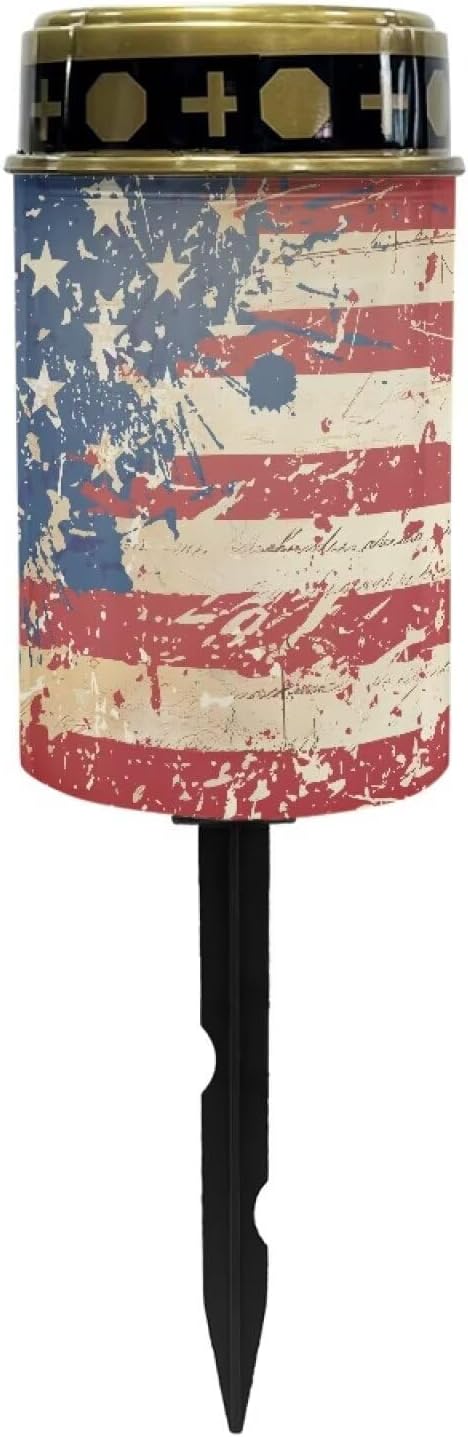 American Flag Print Solar Lights Outdoor Garden, Waterproof Solar Powered Stake Lights for Dad Grandma Garden Yard Gravesite Decorations