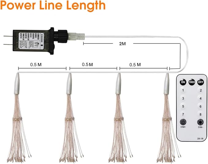 Remote Firework Led Copper Wire Starburst Lights, 4 Connection Total 480 LED Fairy Twinkle String Lights, 8 Modes With Remote Control, Dimming, Timer (Warm White)