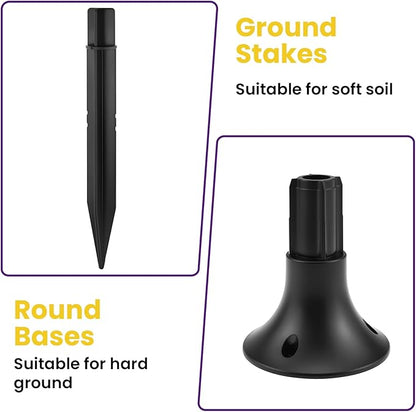 10 Pcs Solar Light Ground Stakes Kit, ABS Plastic Ground Stakes & Round Bases with Mounting Screws Replacement Holders for Garden Pathway, Landscape Lighting