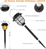 10 Pack Solar Pathway Lights Outdoor - Bright Solar Powered Garden Lights with Flickering Flame, Auto On/Off | Lumora