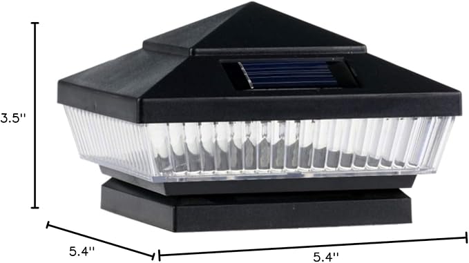 4-Pack Solar Black Post Deck Fence Cap Lights for 4" X 4" Wood Post With White LEDs and Vertical-lined Clear | Lumora