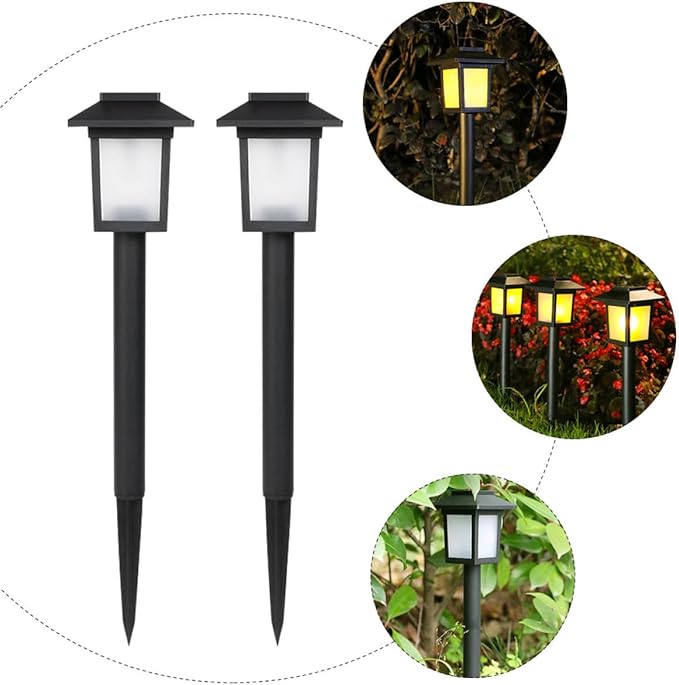 Mikikit 4pcs Waterproof Solar Garden Path Lights, Outdoor Black LED Lawn Lamps with Ground Stakes for Yard and Landscape Lighting