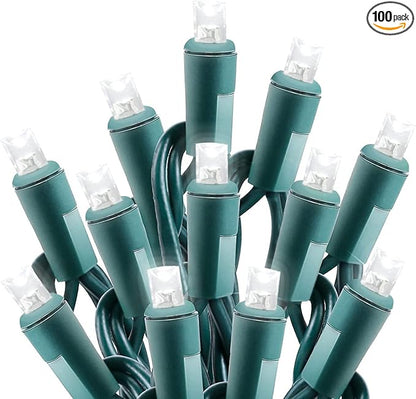 50ft 100 Counts Cool White LED Christmas Lights Outdoor- Commercial Grade Outdoor Waterproof, LED String Lights Indoor 5mm Wide Angle Green Wire, Xmas Tree Lights, IP:65, UL
