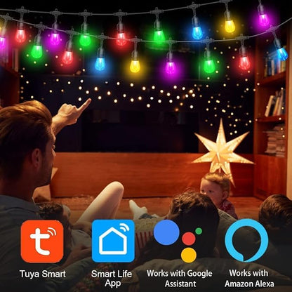 96ft Smart LED Outdoor String Lights, IP65 Music Sync Color Changing, 30 WiFi S14 Shatterproof Bulbs, Works with Alexa Google Assistant, for Patio Cafe St. Patrick's Day Holiday Decor