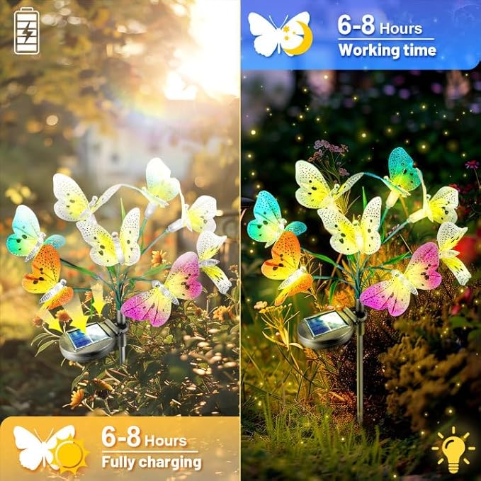 Anordsem Solar Garden Lights Outdoor: 8 Removable Optical Fiber Butterflies 2 Pack - Waterproof Fun Animal | Lumora
