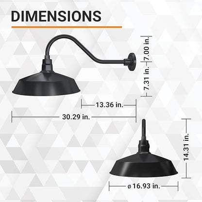 17in. Satin Black Outdoor Gooseneck Barn Light Fixture With 22in. Long Extension Arm - Wall Sconce Farmhouse, Vintage, Antique Style - UL Listed - 9W 900lm A19 LED Bulb (5000K Cool White)