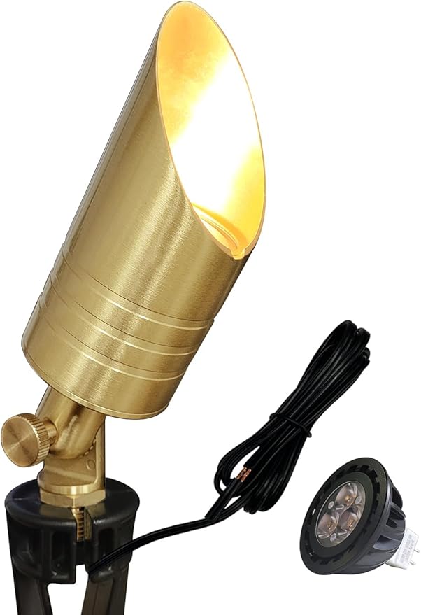 MALORY Brass Landscape Spotlight,12V AC/DC Low Voltage LED Landscape - Outdoor Security Flood Light | Lumora