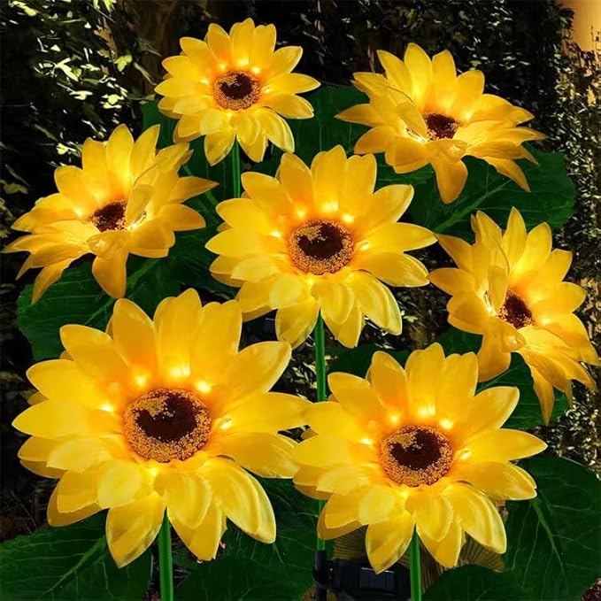 2 Pack Solar Garden Stake Lights, Outdoor Sunflower LED Solar Powered Lights for Patio Lawn Garden Yard Pathway Decoration (Sunflower Warm White)