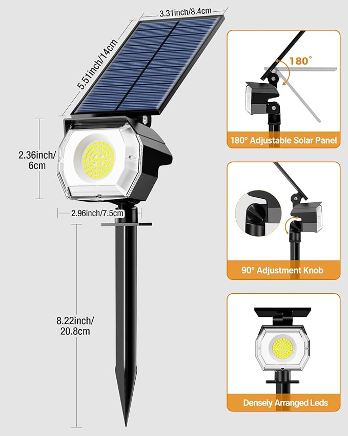 btfarm 2 Pack Solar Spot Lights Outdoor Waterproof IP65, 52 LED Landscape Lights 3 Lighting Modes, Spotlights | Lumora