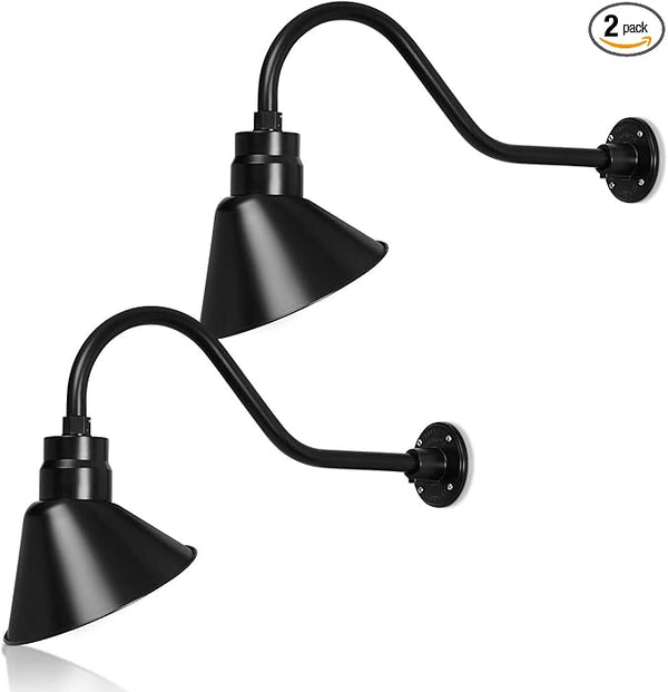 10in. Satin Black Angle Shade Gooseneck Sign Light Fixture With 22in. Long Extension Arm - Wall Sconce Farmhouse | Lumora