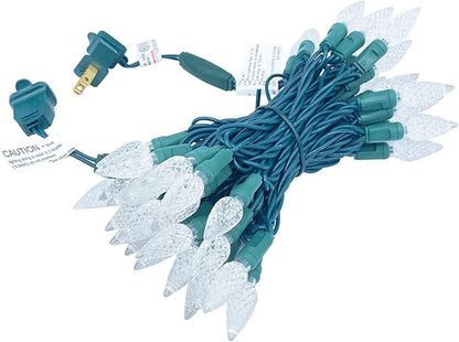 UL Listed 50 Count C6 Led Christmas Lights,C6 Strawberry Lights Bulbs,Outdoor Led String Lights for Garden Patio Halloween Christmas Trees Decoration,17 Feet Green Wire (Warm White)