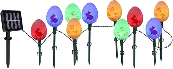 10 Easter Bunny Lamps, Solar-Powered Easter Lamps, 3.5m Holiday Lighted Decoration with Stakes | EasterEgg String | Lumora