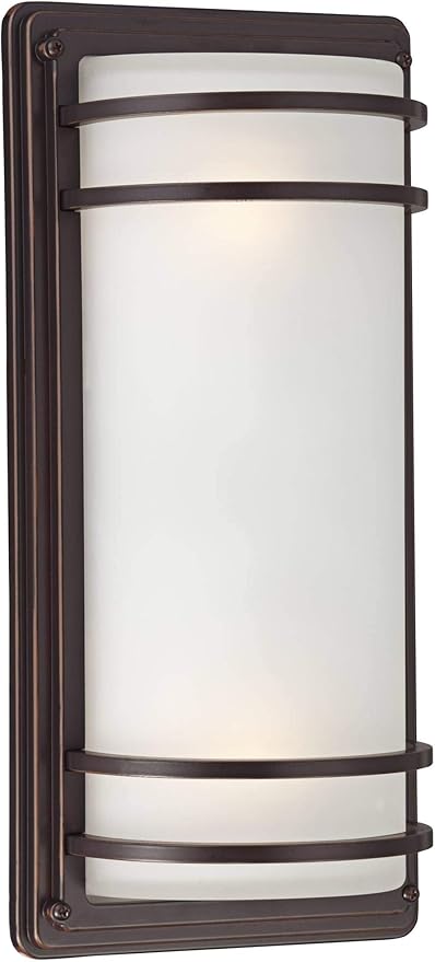 John Timberland Habitat Modern Industrial Outdoor Wall Light Fixture Rubbed Bronze Steel 16" Opal Etched Glass for Exterior House Porch Patio Outside Deck Garage Yard Front Door Garden Home