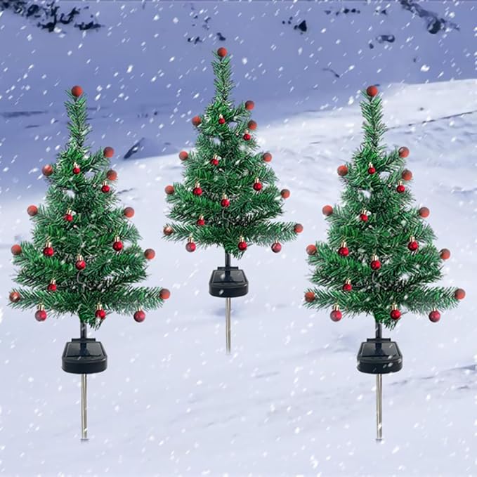 Solar Christmas Tree Garden Stake Lights, 2Pcs Outdoor LEDs Solar Powered Xmas Pathway Lights, Christmas Decorations Tree Lights for Porch Pathway Yard Decor