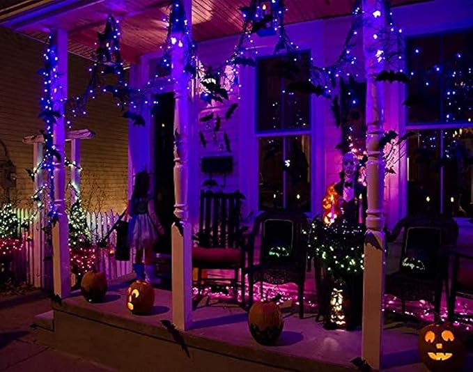 kemooie 300 LED Purple Christmas Lights, 99FT Connectable 8 Lighting Modes Plug in Fairy Lights, Waterproof for Outdoor, Halloween Christmas Wedding Party Garden Decorations (Purple