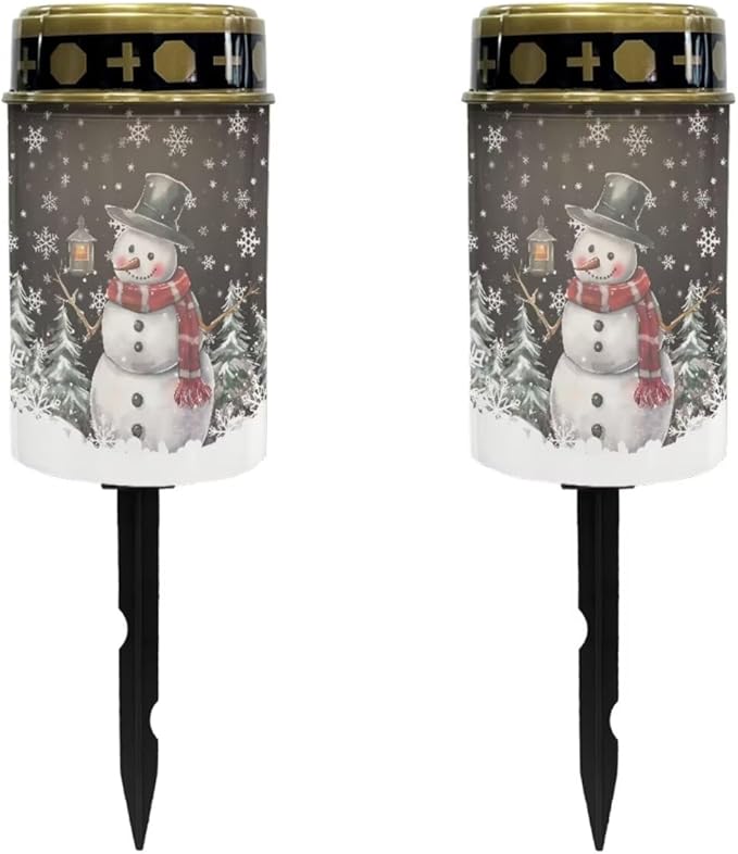 Snowman Snowflake 2 Pcs Garden Solar Lights Outdoor Waterproof Landscape Path Lights LED Read Light Solar Powered Outside Merry Christmas Solar Lights for Pathway Yard