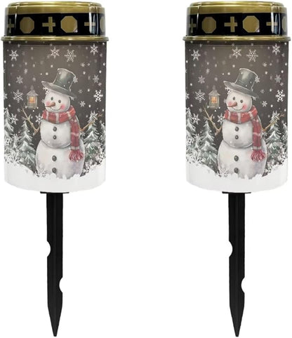Snowman Snowflake 2 Pcs Garden Solar Lights Outdoor Waterproof Landscape Path Lights LED Read Light Solar Powered Outside Merry Christmas Solar Lights for Pathway Yard