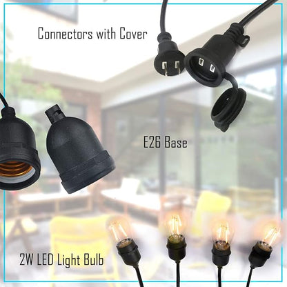 Costzon LED String Lights, 48 Ft Waterproof Commercial Grade Decorative Outdoor String Lights, UL Listed, 15 Hanging Sockets, 16PCS S14 2W LED Bulbs, Suitable for Garden Café Wedding Malls (2 Pack)