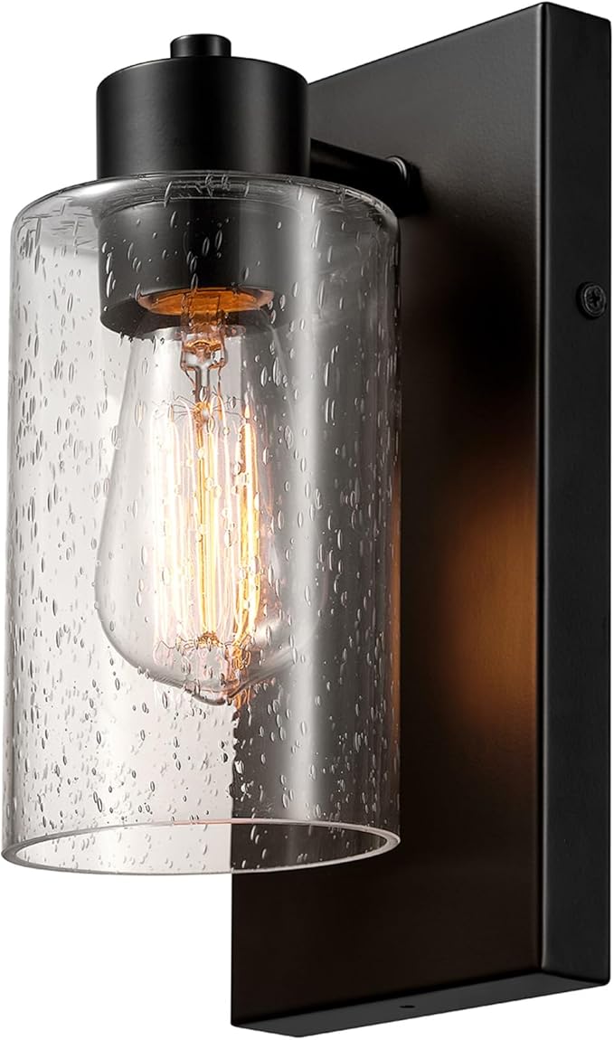 Globe Electric 60000129 1-Light Outdoor Wall Sconce, Dark Bronze, Clear Seeded Glass