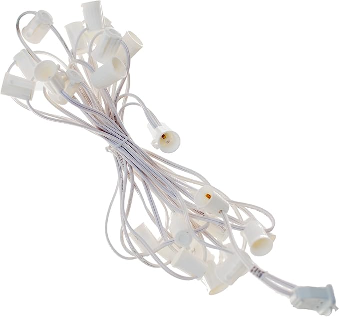 EST. LEE DISPLAY L D 1902 Outdoor Patio String Light Cords with Male & Female Plugs Green & White Wire 12in Spacing Sockets, 25FT Length (White, C9 - E17)