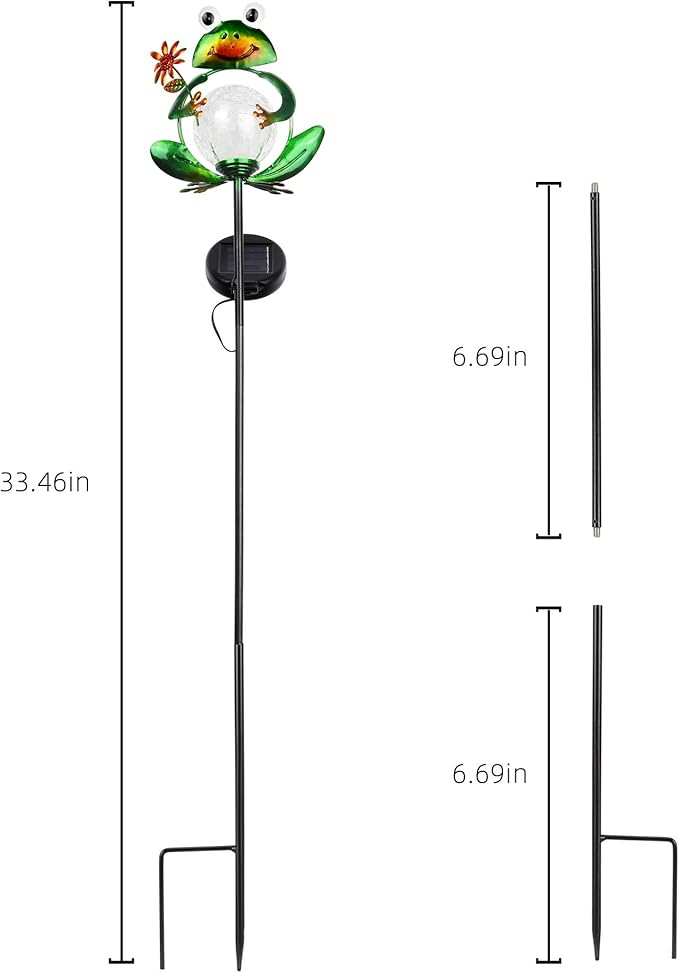 Garden Solar Lights Outdoor Decorative, Metal Frog Shape, Waterproof Stake Lights with 2 FT, Auto ON/Off Solar Powered Light for Lawn, Backyard, Patio, Pathway