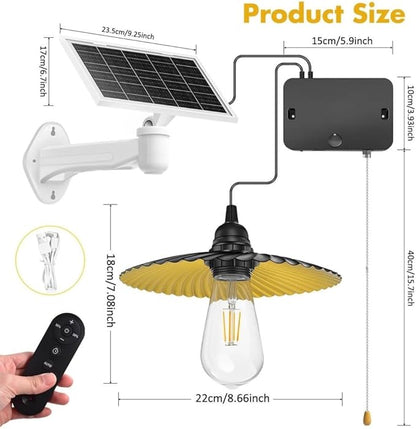 Solar Pendant Light Indoor Outdoor Solar Shed Light IP65 Waterproof 2 Charging Way Hanging Gazebo Barn Lights with Pull Cord