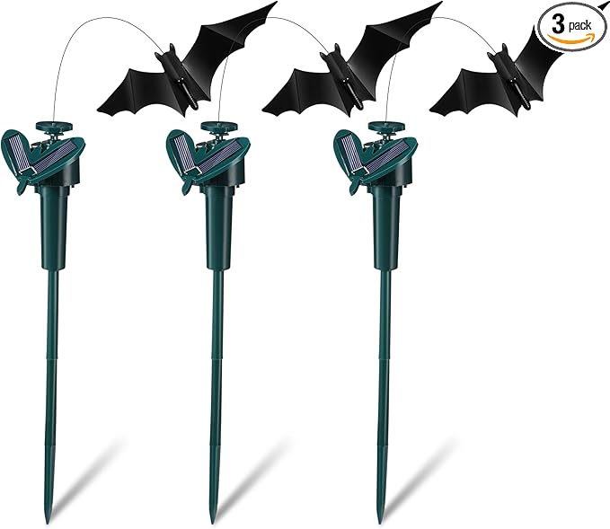 VIHOSE 3 Pack Halloween Bat Solar Decorative Bat Garden Stakes Decorative Outdoor Solar Stick for Yard Haunted House Porch Ornament for Patio Lawn Outside Decoration (Battery Not Included)