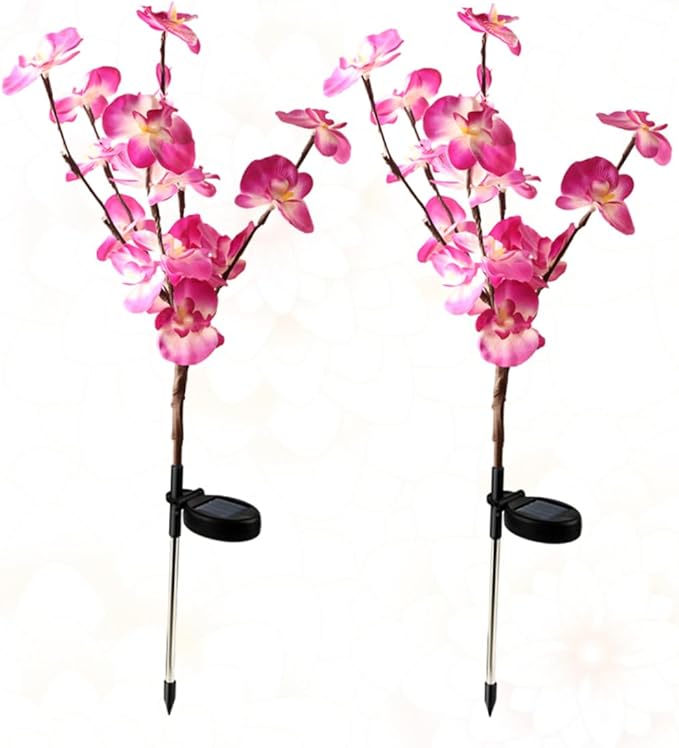 2pcs Solar Garden Ground Plug Light Purple Orchid Shape Outdoor Solar Pathway Lamp for Lawn Driveway and Landscape and Easy to Install