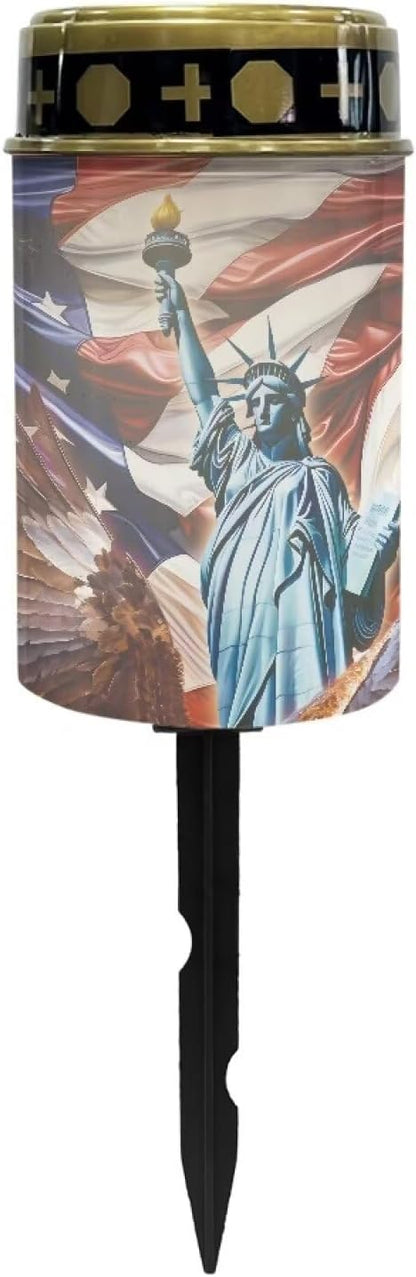 American Flag Solar Outdoor Lights, Statue of Liberty Waterproof Solar Pathway Lights,Auto On/Off Solar Lights, Cemetery Lights for Grave