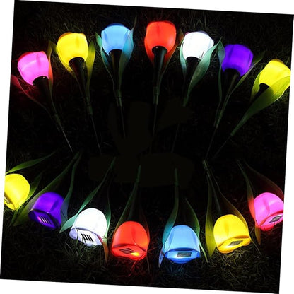 DOITOOL 4pcs Solar Led Tulip Garden Lights Outdoor Pathway Lights for Driveway and Landscape Energy Saving Solar Purple